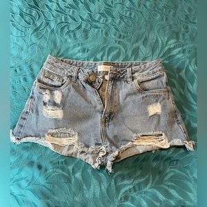 Distressed light wash, womens jean shorts